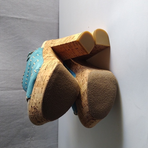 Kelsi Dagger turquoise suede platform high heels sandals 7.5 - Picture 3 of 15